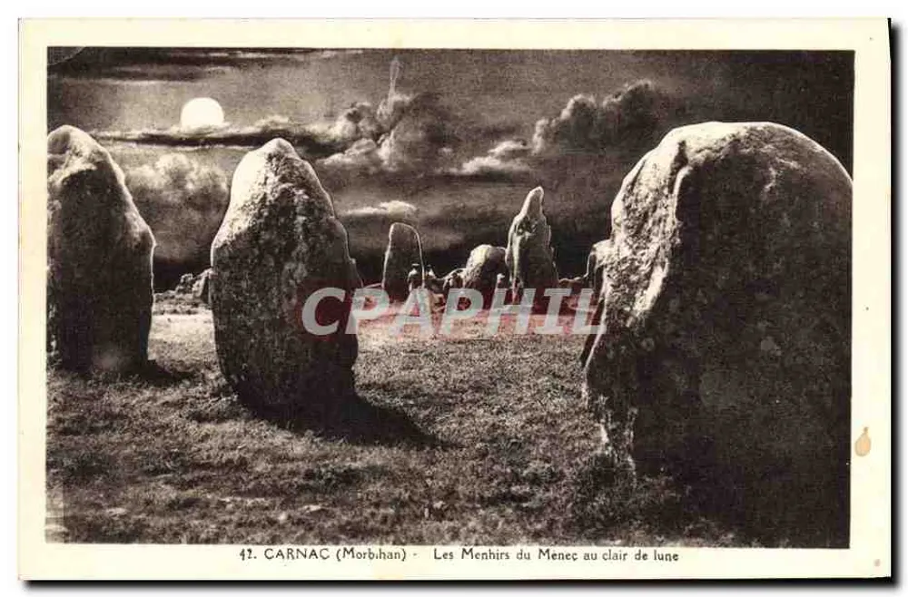 Carnac (Morbihan) — Die Menhirs von Menec im Mondlicht — J. Nozals, 42 - Vorderseite