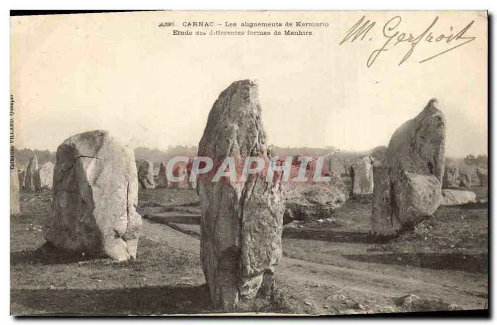 Carnac — Os alinhamentos de Kermario — Estudo das diferentes formas de menires. M. Gorfröit - Frente
