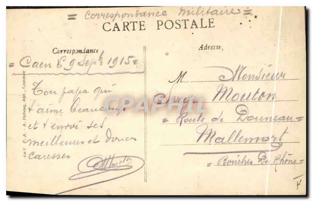 Coiffes de outrora - Servente de Fécamp — História do vestuário na Normandia — Editor L. P. A. - A. Talmont, Caen - Verso