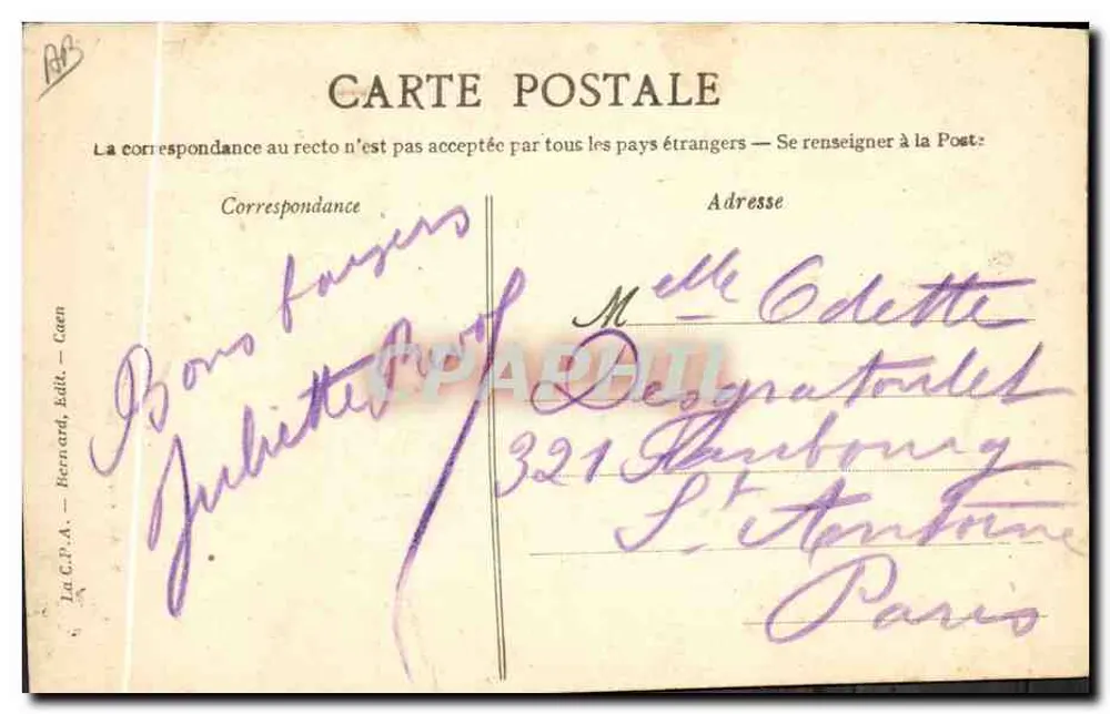 A Normandia — 9 - Anglennes Cabeleiras de Bayeux - O Boné Redondo — La C.P.A. Bernard, Caen - Verso