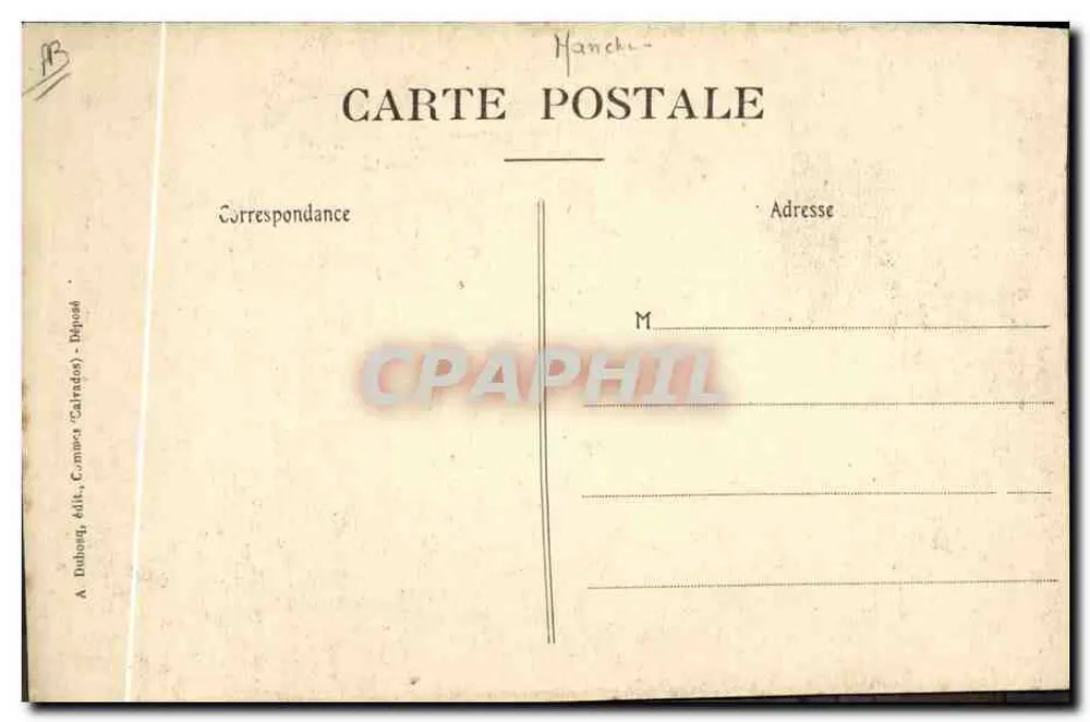 Mulher com traje normando — Chapéu chamado "Papillon d'Avranches" — A. Dubois, edit. Camer (Carrados) - Depositado - Verso