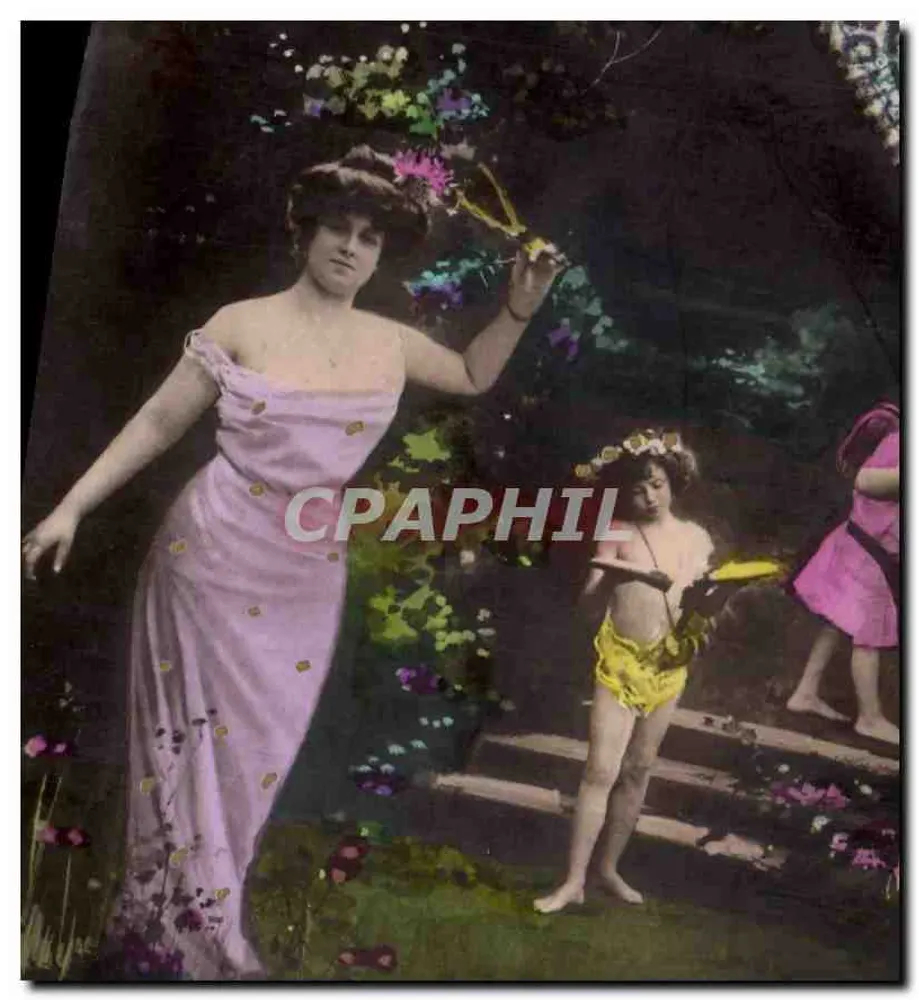 Frau in rosa Kleid und Kind in Feenkleidung — Oranotypie, Berlin 1904 - Vorderseite