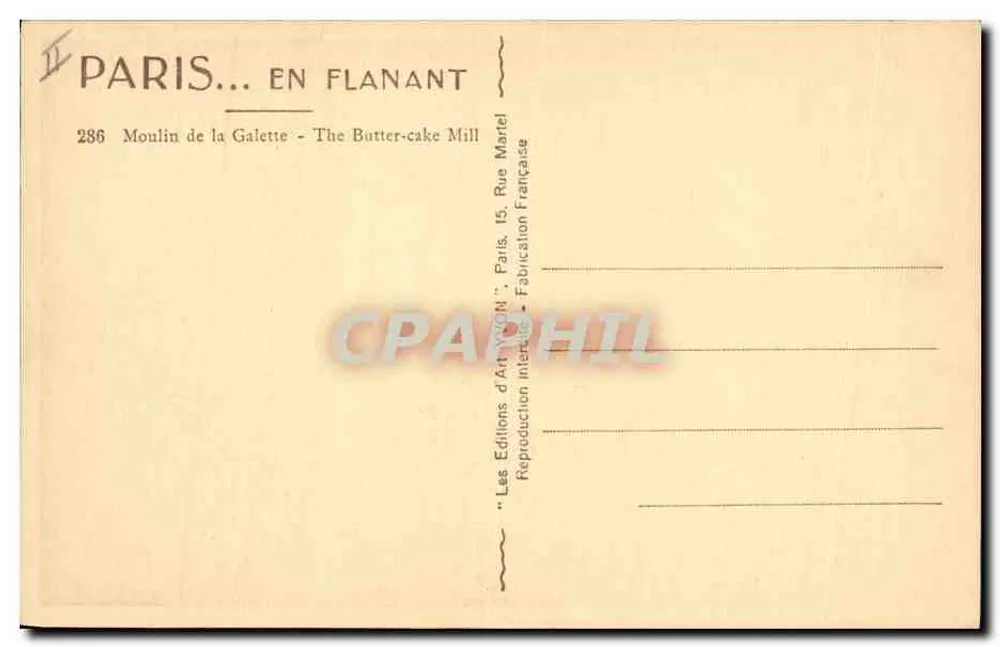 Molino de la Galette — París — Ediciones d'Arte Flanant, n°286 - Reverso