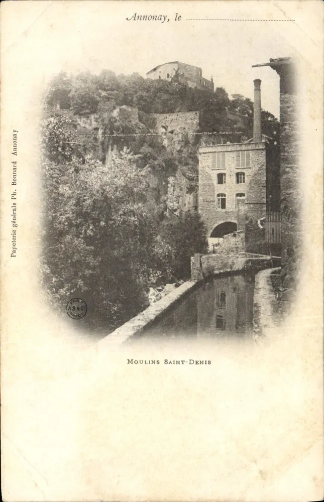 Annonay, le — Moulin Saint-Denis et château sur falaise — Papeterie générale Ph. Bonnard, Annonay - Frente