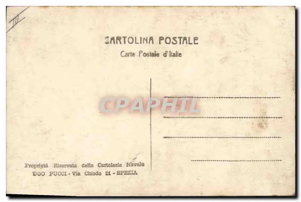 R. Scuola A. Vespucci — zeilschip in de haven — Cartolineria Navale Ugo Pucci, Spezia - Achterkant
