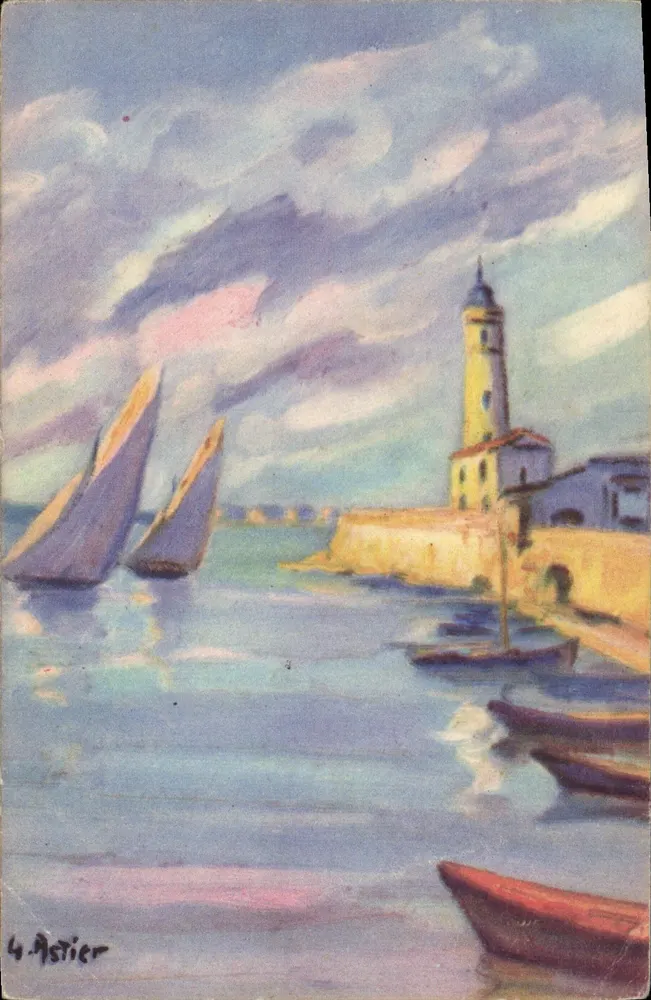 Leuchtturm der Bucht — Hafen mit Segelschiffen — G. Astier - Vorderseite