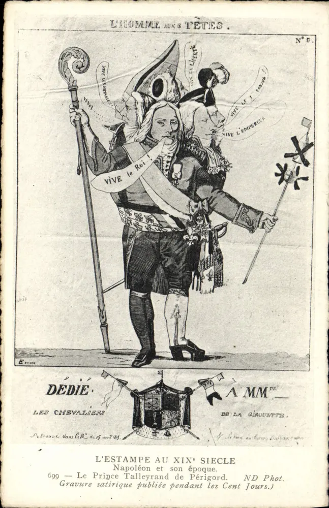 Napoleon und seine Zeit — satirische Karikatur — Kupferstich, veröffentlicht während der Hundert Tage — Nr. 699 — ND Phot. - Vorderseite