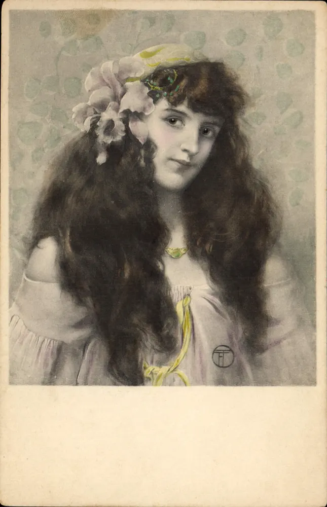 Junge Frau mit Blumen — Portrait — M. M. Vienne, Nr. 324 - Vorderseite