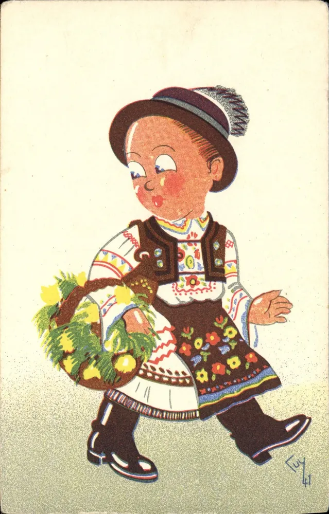 Kind in Volkstümlichem Kleid — mit Blumenkorb — Guy's 4 - Vorderseite