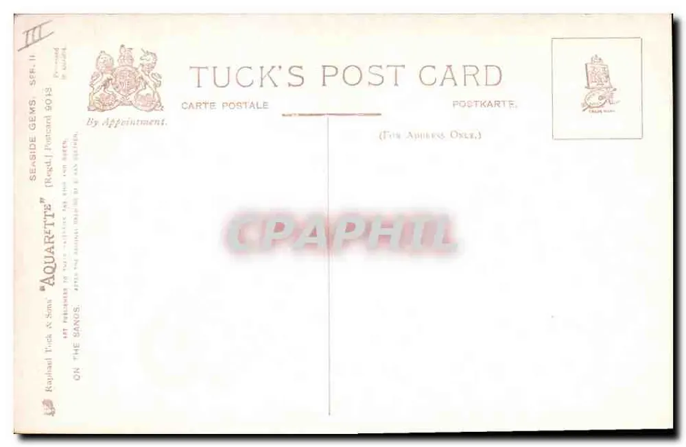 Zwei Kinder am Strand — Malerei von E. van Goethem — Ausgabe Tuck's Post Card - Rückseite