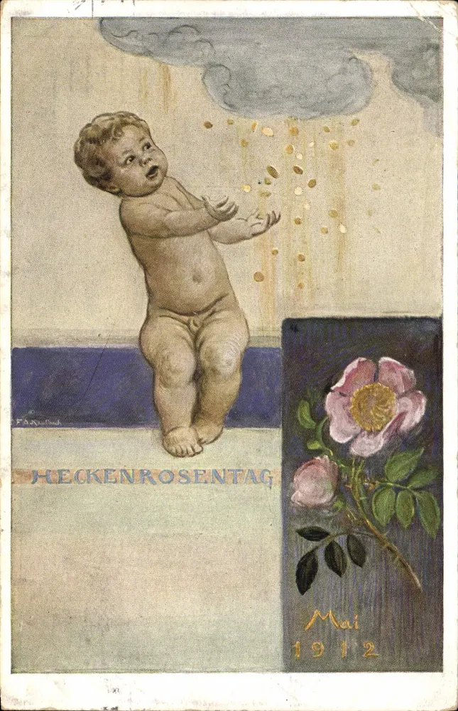 Bébé jouant avec des pièces — Heckenrosentag 1912 — F. A. Kaulbach - Frente