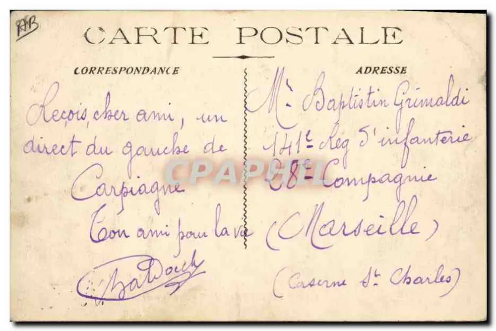 Campo de Carpiagne - Seção de Mitraillouse — Edit. Risoul - Verso