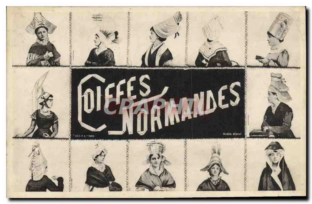 Coiffeuses Normandes — portraits de femmes en coiffes traditionnelles — éditeur L.E.C.A.L. PARIS, n° de série non visible - Frente