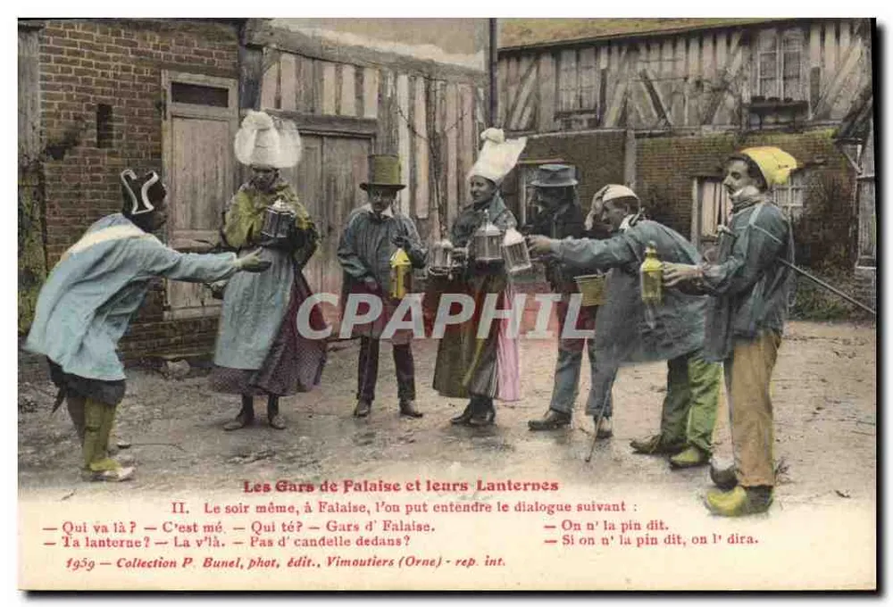 Os Gars de Falaise e suas Lanternas — Coleção P. Bunel, fot. edit., Vimoutiers (Orne) - rep. int. — 1959 - Frente