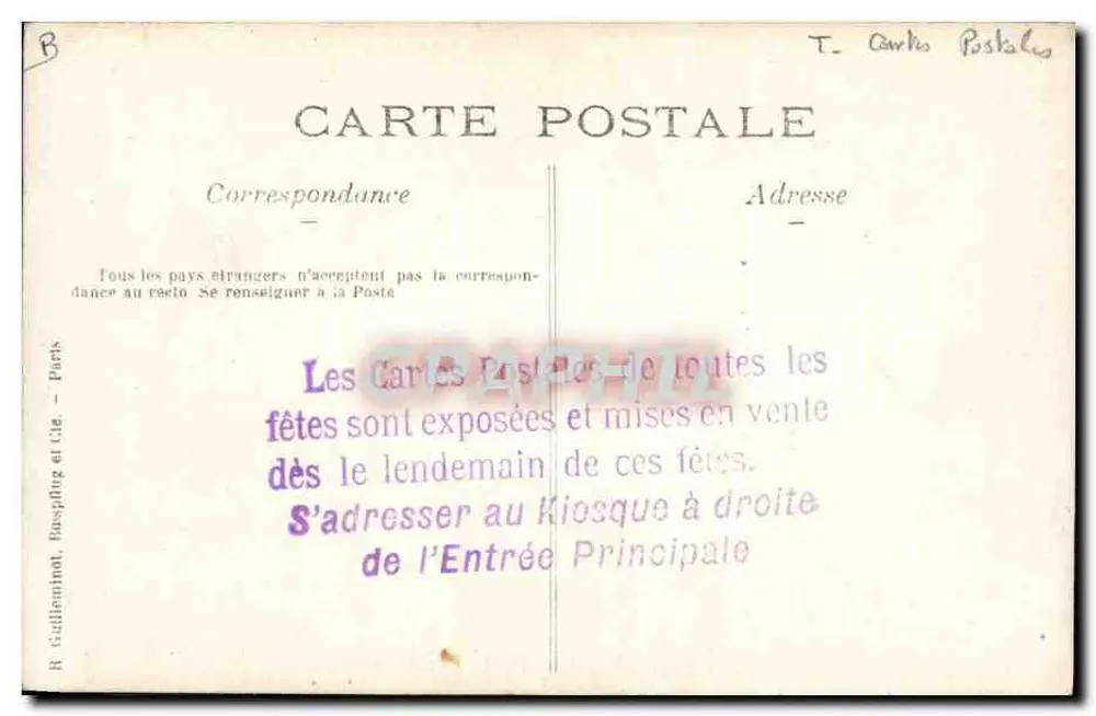 Fête de la Poste à Paris — Carrosse à chevaux avec enfants et gardes-chasseurs — R. Tulliennot, Bispling et Cie, Paris - Verso