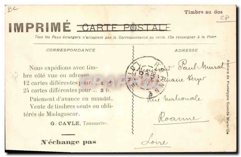 Madagaskar - Tananarive. 17 Eingang zum Dorf — G. Cavle, Tananarive - Rückseite