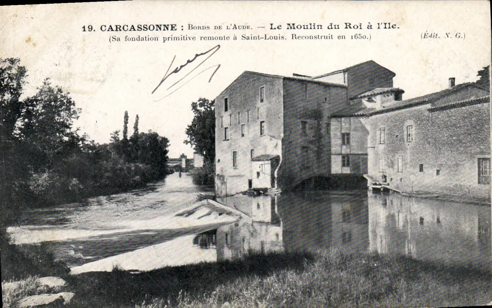 Carcassonne: Ufer der Aude — Mühle des Königs auf der Insel. (Verlag N.G.) - Vorderseite