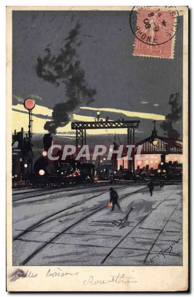 Stacja Lune — scena nocna z parowcem — wydawca L. Fournier, nr 34 - Awers