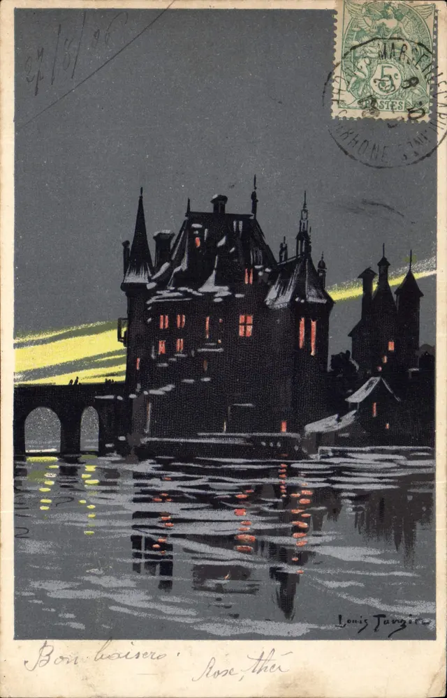 Château de la Bâtie — vue nocturne avec reflets — Louis Tangier, éditeur - Frente
