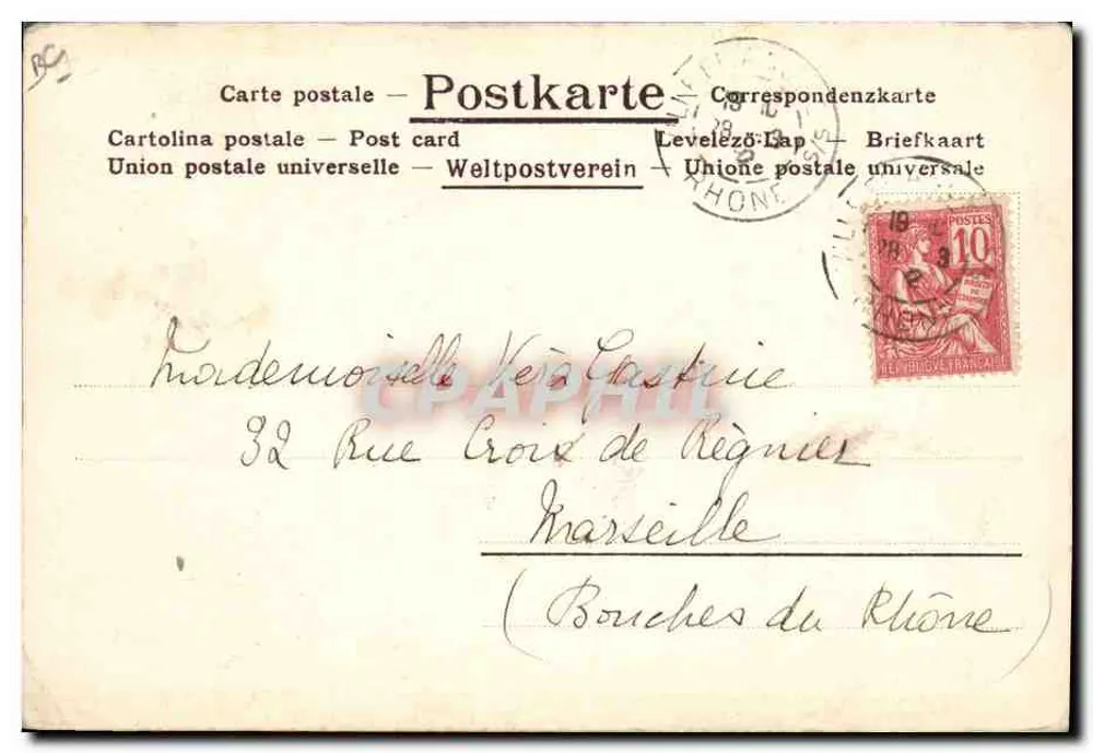 Frau in weißem Kleid — Blumen-Verzierung — J.W.H. R. 1900, Reutlinger, Paris - Rückseite