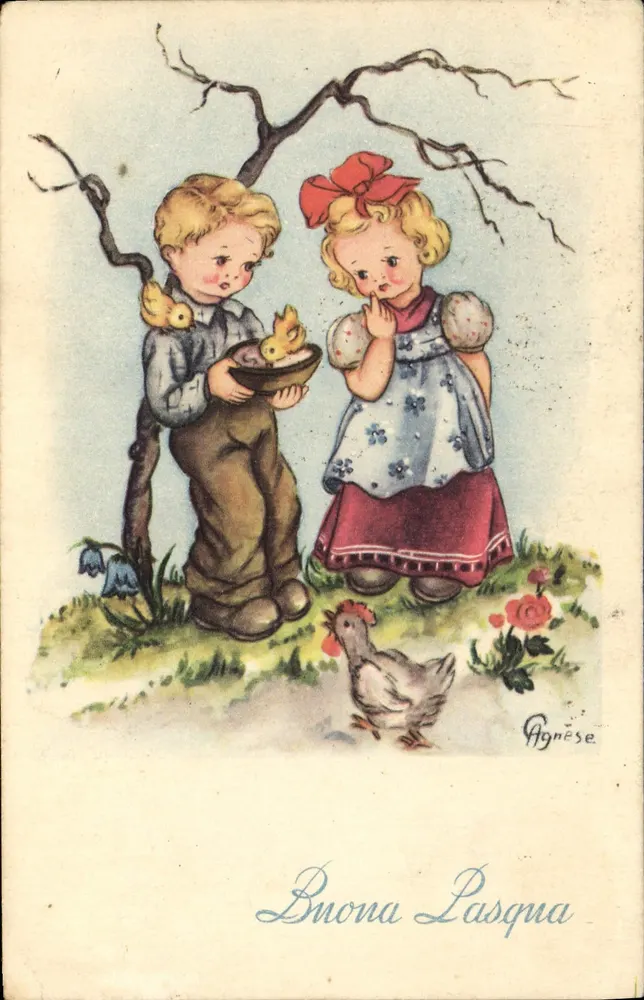 Kinder mit Küken — Frohe Ostern — Agnese, Serie 11 - Vorderseite