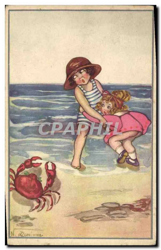Zwei Kinder am Strand — N. Roni — Serie 586-4 - Vorderseite
