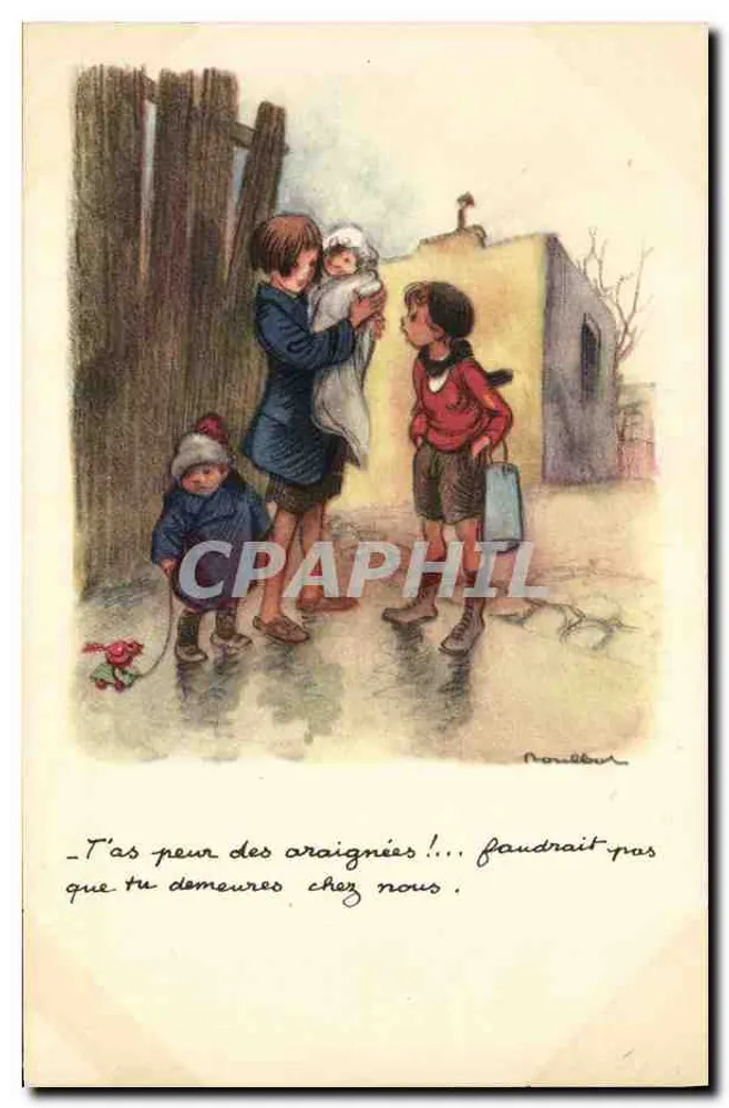 Kinder und Spinnen — Illustration von Noubber — Nationale Liga gegen Slums - Vorderseite