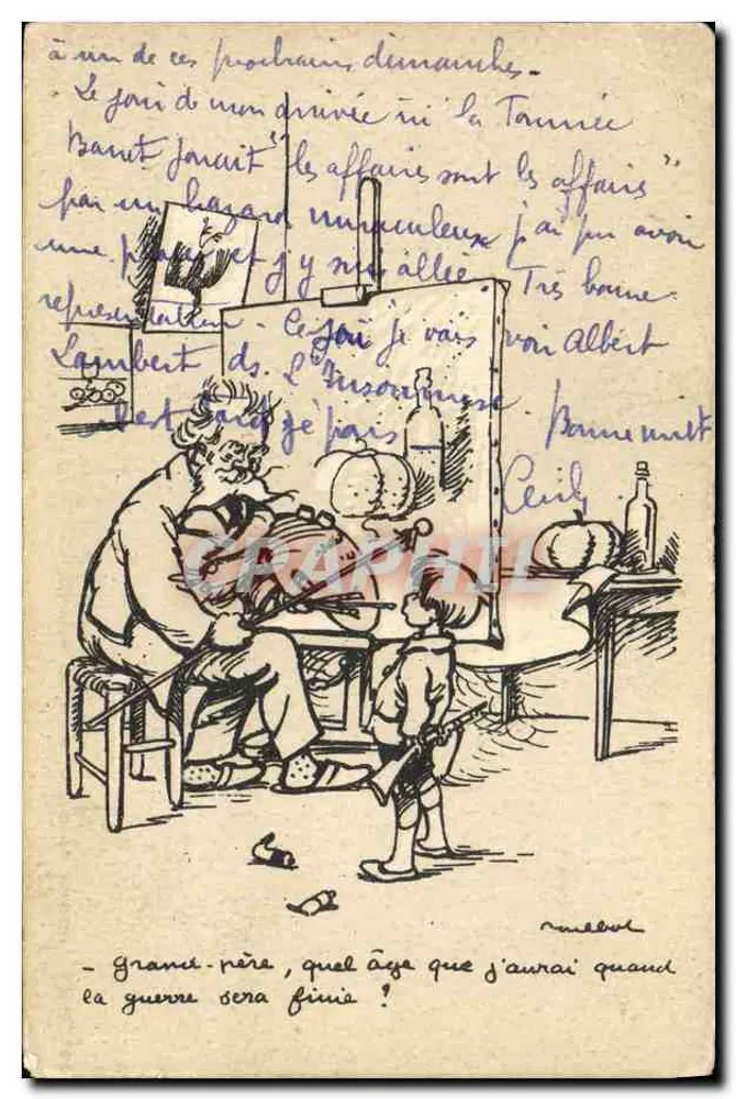 Ein malender Großvater und sein Enkel — Kriegsszene — A. TERNOS, Verlag, Nr. 86 - Vorderseite