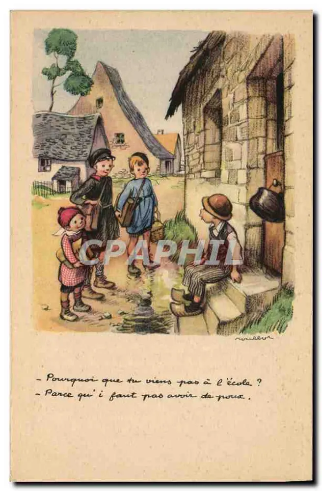 Kinder an der Schule — Straßenszene — Ligue Nationale contre le Taudis - Vorderseite