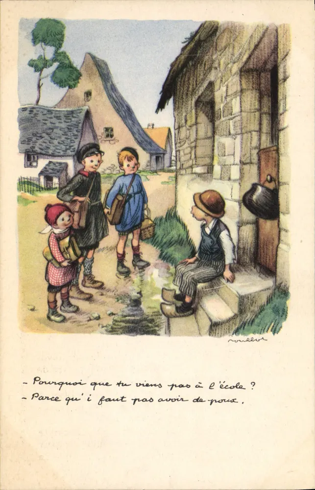 Kinder in einem Dorf — Schulszene — Zeichnung von Noubelot - Vorderseite