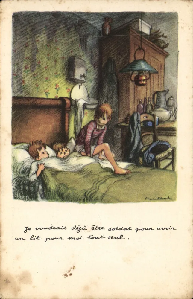 Kinder in einem Zimmer — Illustration von Nouvellet — Nationale Liga gegen Slums - Vorderseite