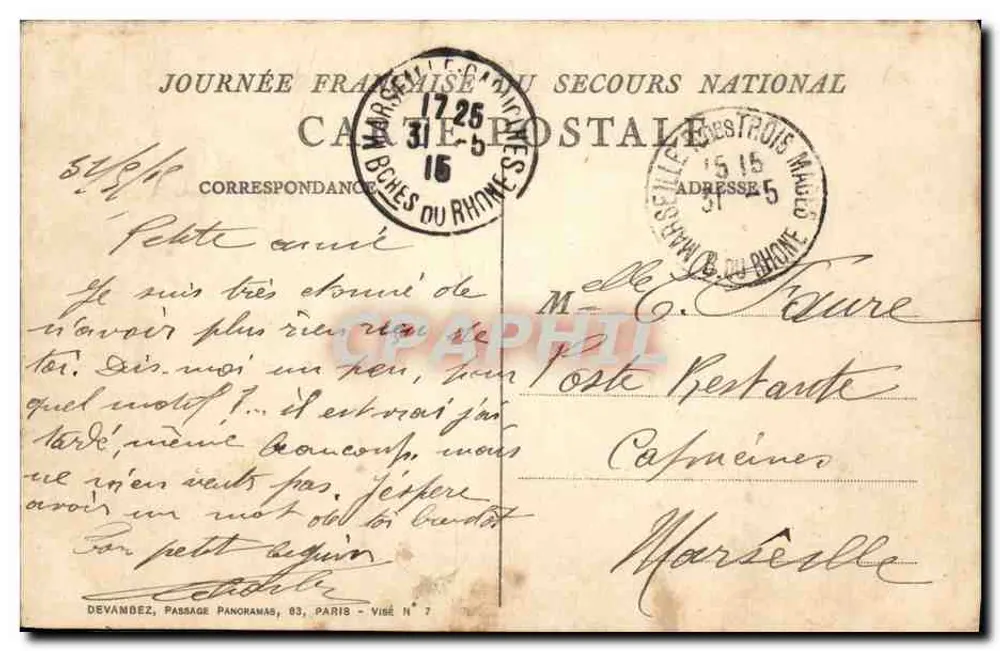 Familie und Hund vor einer Hütte — Zeichnung von Roulet — Tag des nationalen Rettungsdienstes Frankreichs - Rückseite