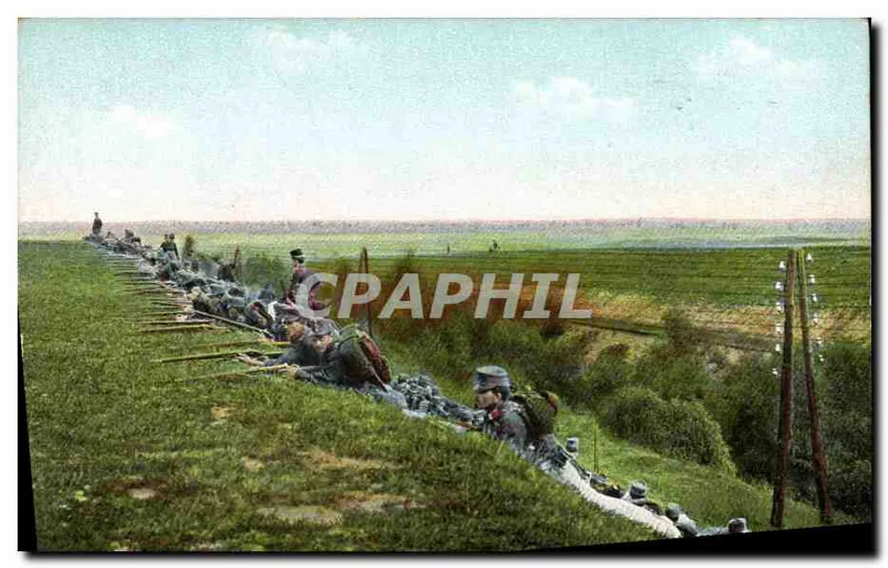 Żołnierze w pozycji strzałowej — pole bitwy — n° 16363 - Awers