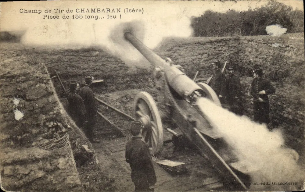 Schussfeld von CHAMBARAN (Isère) — 155 mm Kanone in Aktion — Le Chavarat, Foto-Verlag Grand-Serre - Vorderseite
