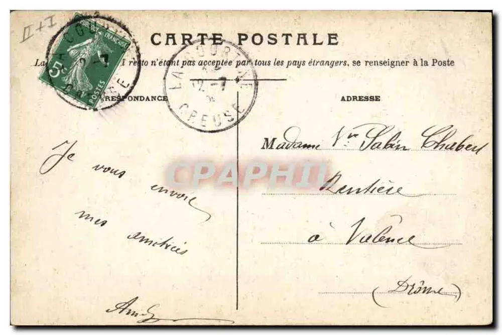 Camp de La Courtine — Zeltbau, allgemeiner Blick, 75-mm-Stück, Soldaten mit Kanone — Éditions Fauillet, untere, Nr. 13, 4, 9 - Rückseite