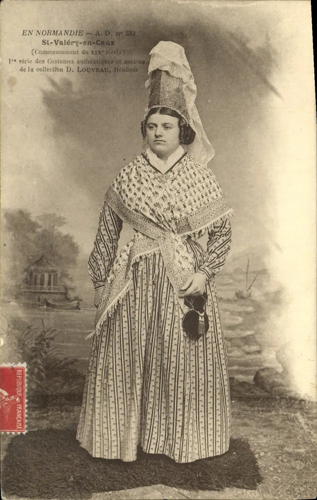St-Valéry-en-Caux — Traje autêntico do século XIX — Coleção D. Louveau, n° 339 - Frente