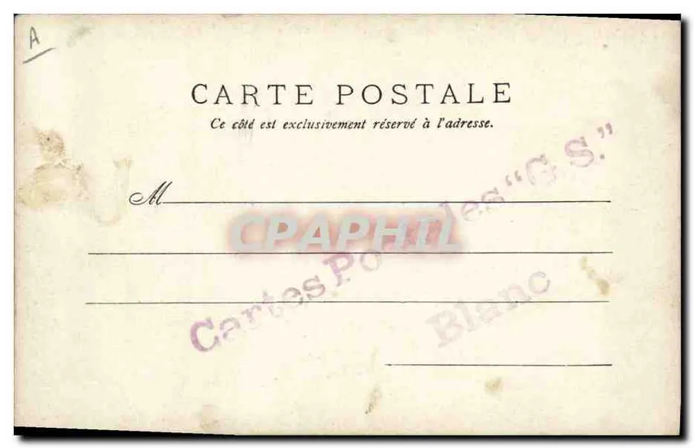 Deux hommes et un chien dans un canot — scène de rivière entourée de roseaux — éditeur non visible - Verso