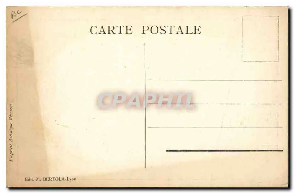Stift und Tintenfass — französische Ansichtskarte mit 10 Cent-Stempel — Verlag M. Bertola-Lyon - Rückseite