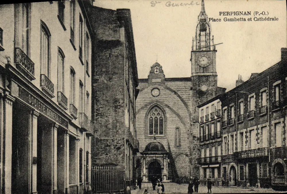 Perpignan (P.-O.) — Place Gambetta und Kathedrale — Gré Génevard - Vorderseite