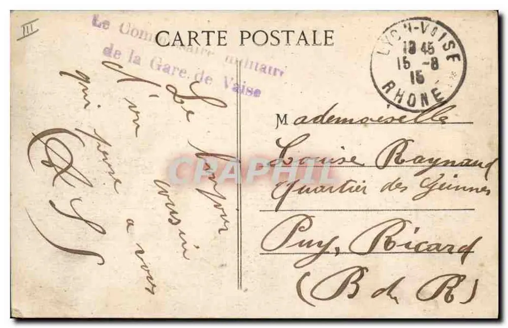 Lyon-Vaise — Tierärztliche Schule und Fort Loyasse — Verlag: J. A. Mallet, Lyon - Rückseite