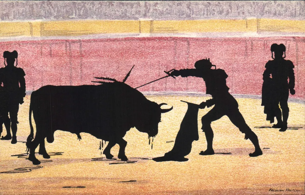 Luta de touro — silhuetas — Félicien Philippe, n° 198 - Frente