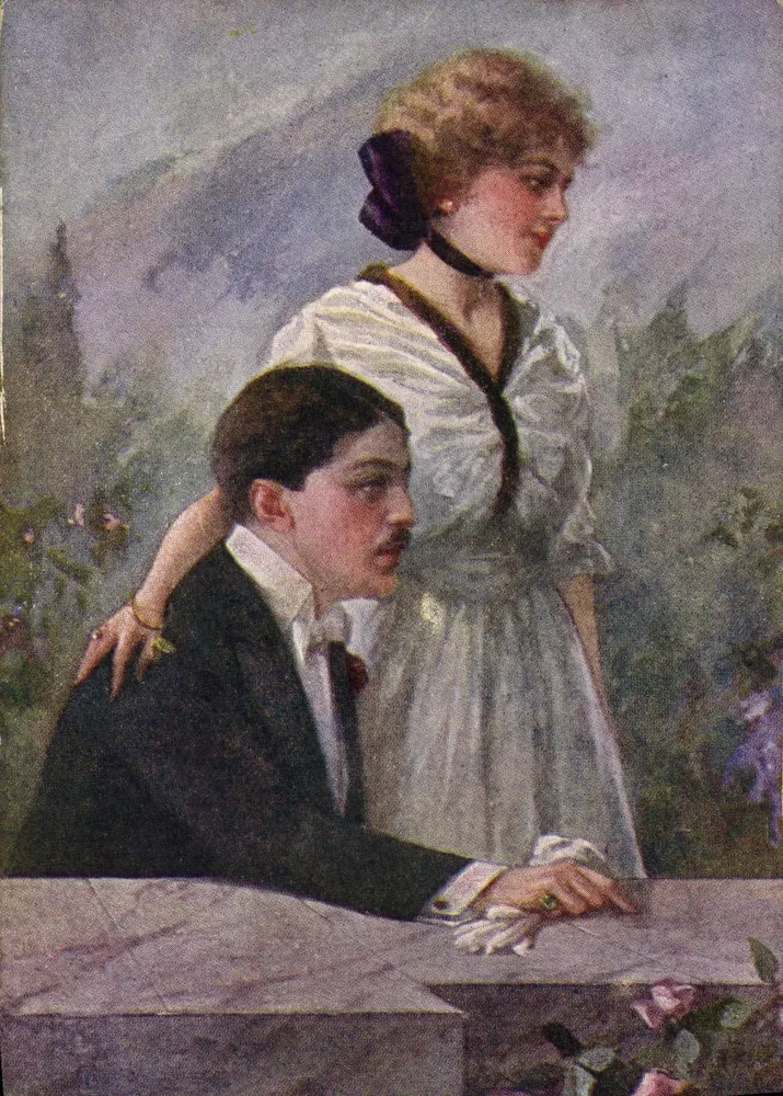 Junges Paar im Freien — romantische Illustration — N. 6371 - Vorderseite