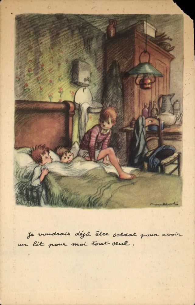 Kinder in einem Bett — Nationale Liga gegen Slums — Verleger A. Rampha - Paris - Vorderseite
