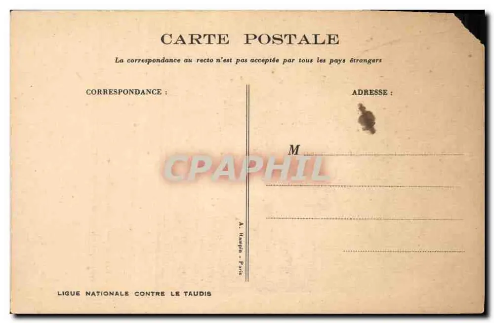 Kinder in einem Bett — Nationale Liga gegen Slums — Verleger A. Rampha - Paris - Rückseite