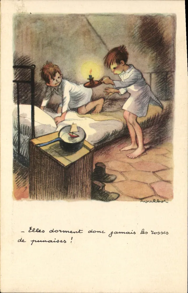 Zwei Kinder in einem Zimmer — humorvolle Szene — Nationale Liga gegen Slums, Paris - Vorderseite