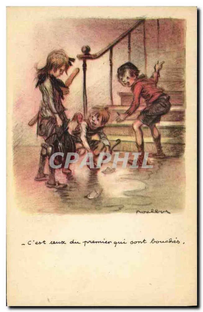 Kinder, die auf der Treppe spielen — Illustration von Poulber — Nationale Liga gegen Slums - Vorderseite