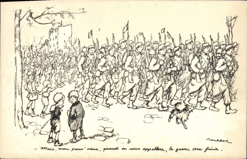 Soldaten auf dem Marsch — Kriegsszene — Verlag Poulbut, Nr. 7 - Vorderseite