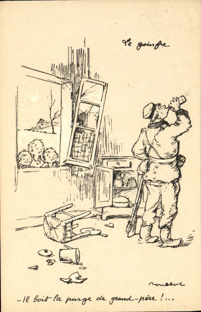 Soldat, der die Purge des Großvaters trinkt — Karikatur — Poulbot n°8-A - Vorderseite