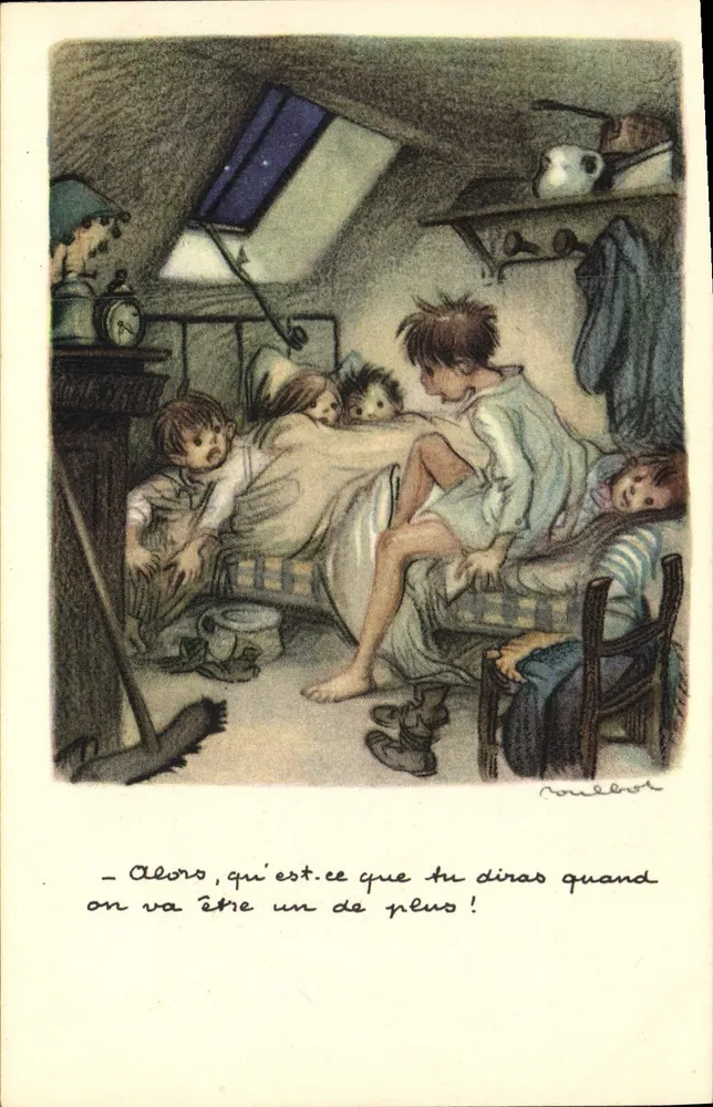 Kinder in einem Attikazimmer — Illustration von Rousselot — Nationale Liga gegen Slums - Vorderseite