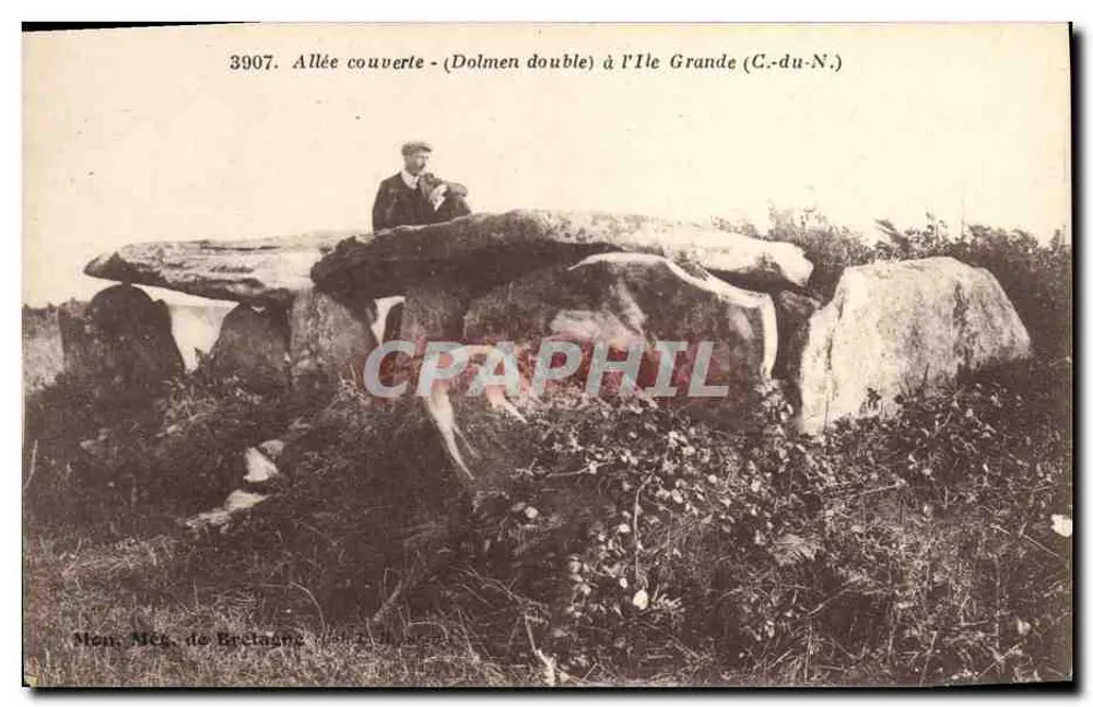 Deckterrasse - (Doppeldolmen) auf Île Grande (C.-du-N.) — Mon. Mec. de Breclanne, n° 3907 - Vorderseite